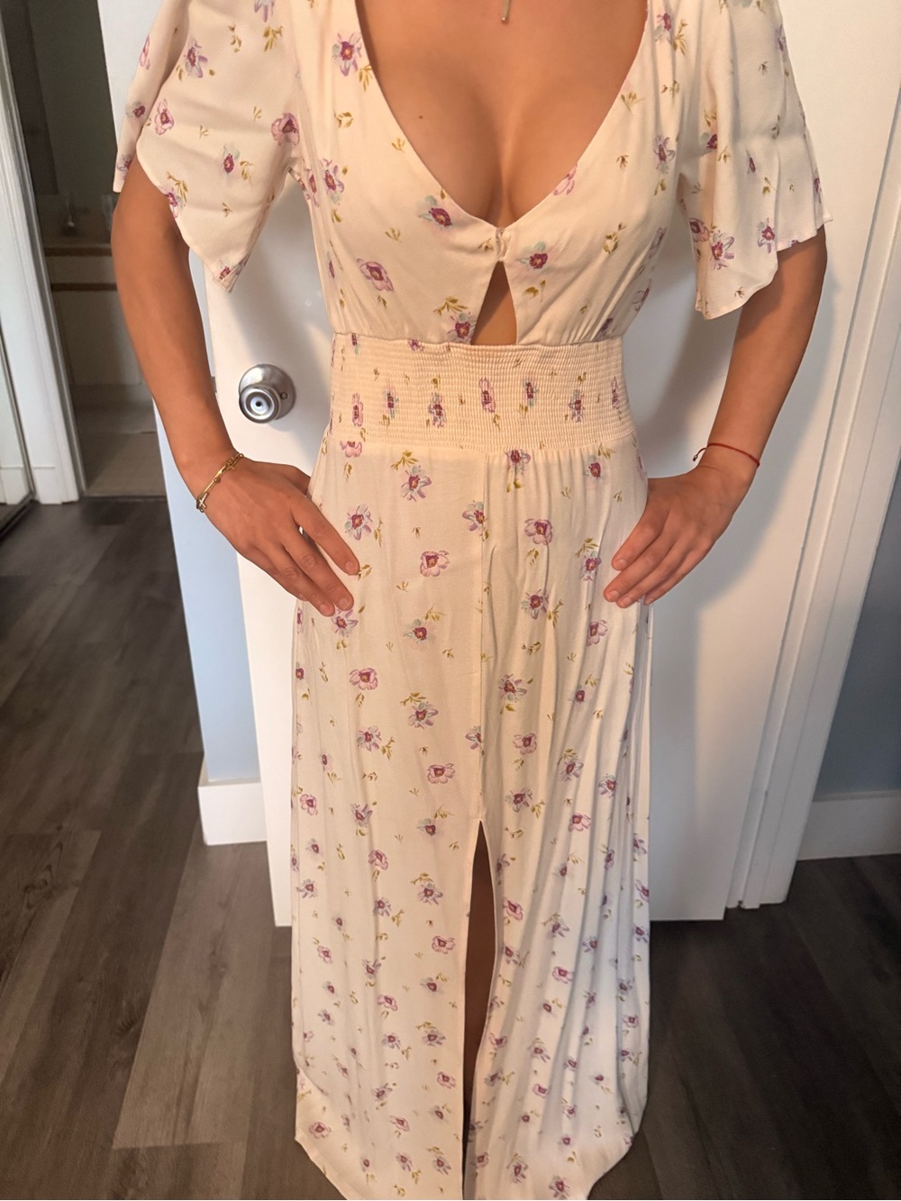 Floral Cream Maxi Dress with Smocked Waist